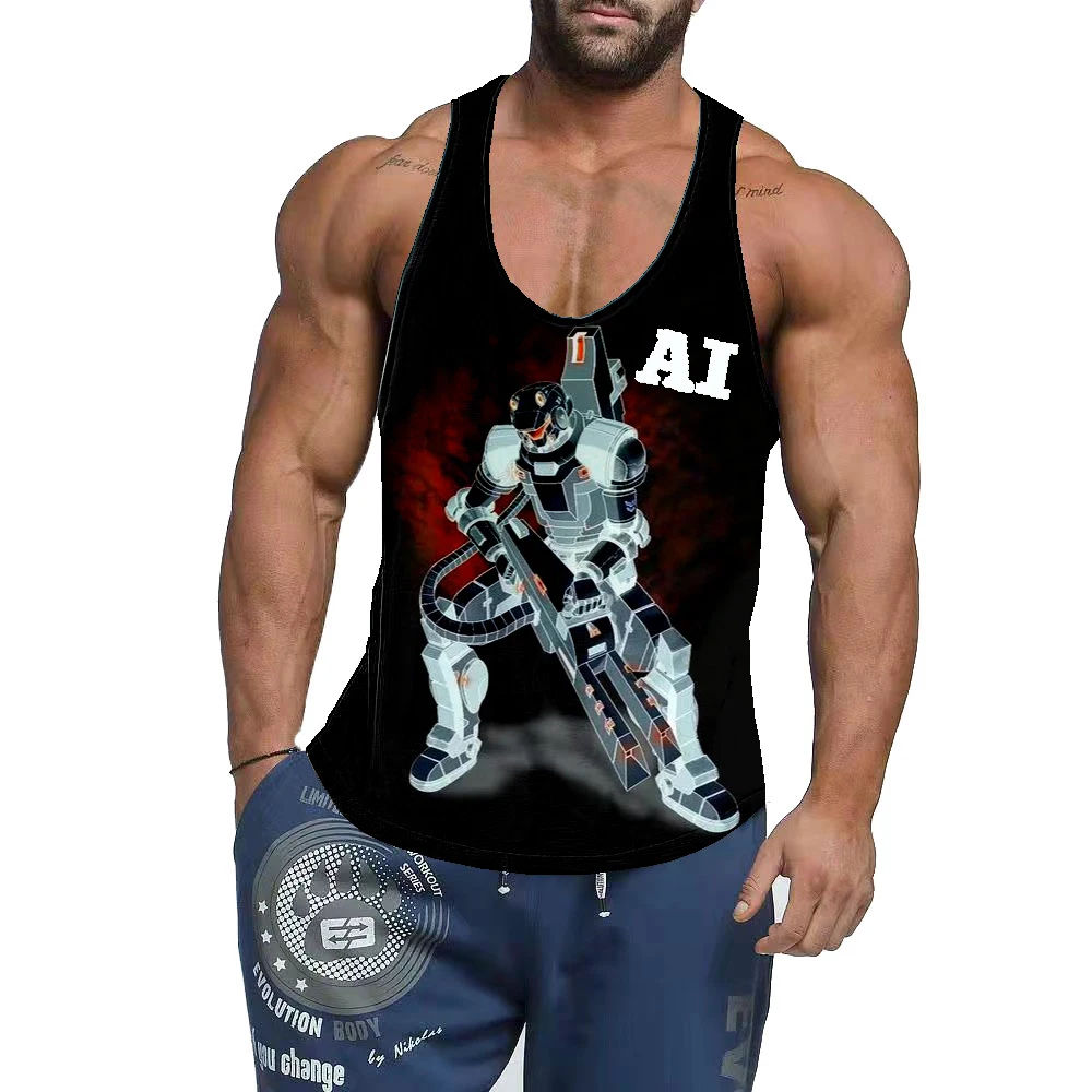 

2022 European And American Multi-color Large Size New, Intelligent Robot 3D Print, Men's Muscle Sport Vest.