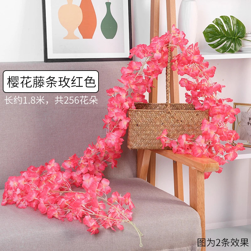 

6 Pieces Pink Artificial Cherry Blossom Rattan Vine Wreath Garland Flower Plant Simulation Plastic Party Wedding Decoration