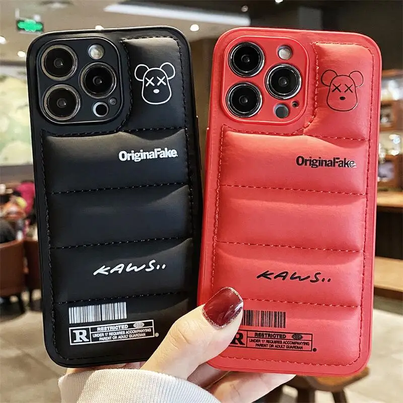 

Fashion Brand Down Jacket Phone Case For iPhone 13 12 11 Pro Max X XS XR 7 8 Plus SE 2020 The Little bear Soft Silicone Cover