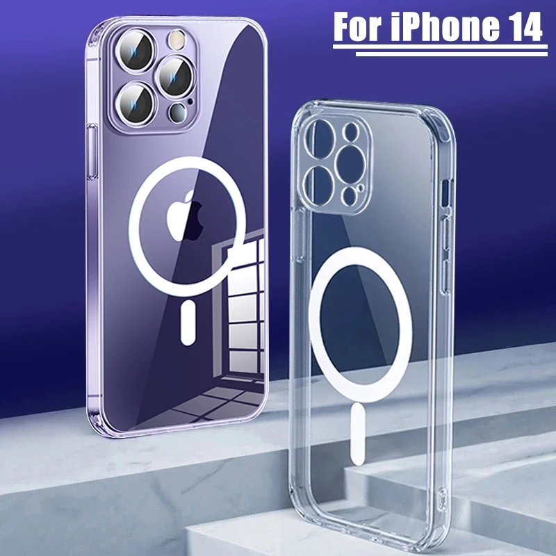 

Transparent For Magsafe Magnetic Wireless Charging Case for iPhone 14 13 12 11 Pro Max Mini XR X 7 8 Plus SE Soft Silicone Cover
