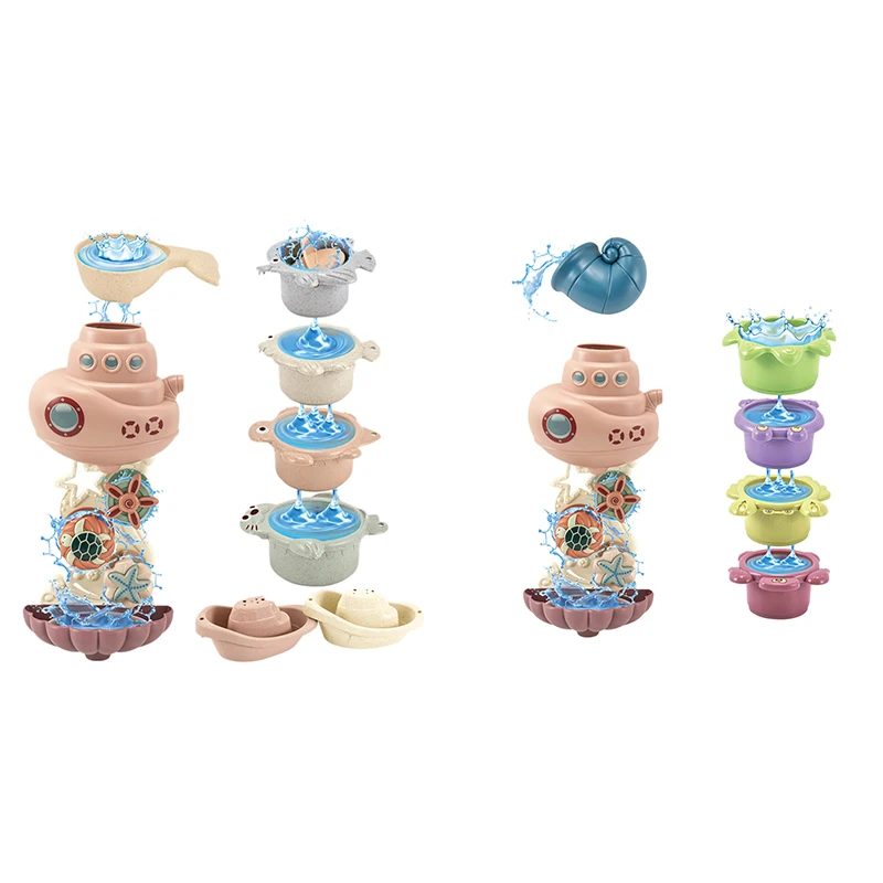 

Children's Bathroom Bathing and Spinning Waterwheel Playing in the Water DIY Submarine Bathing Stacking Cups Baby Toys