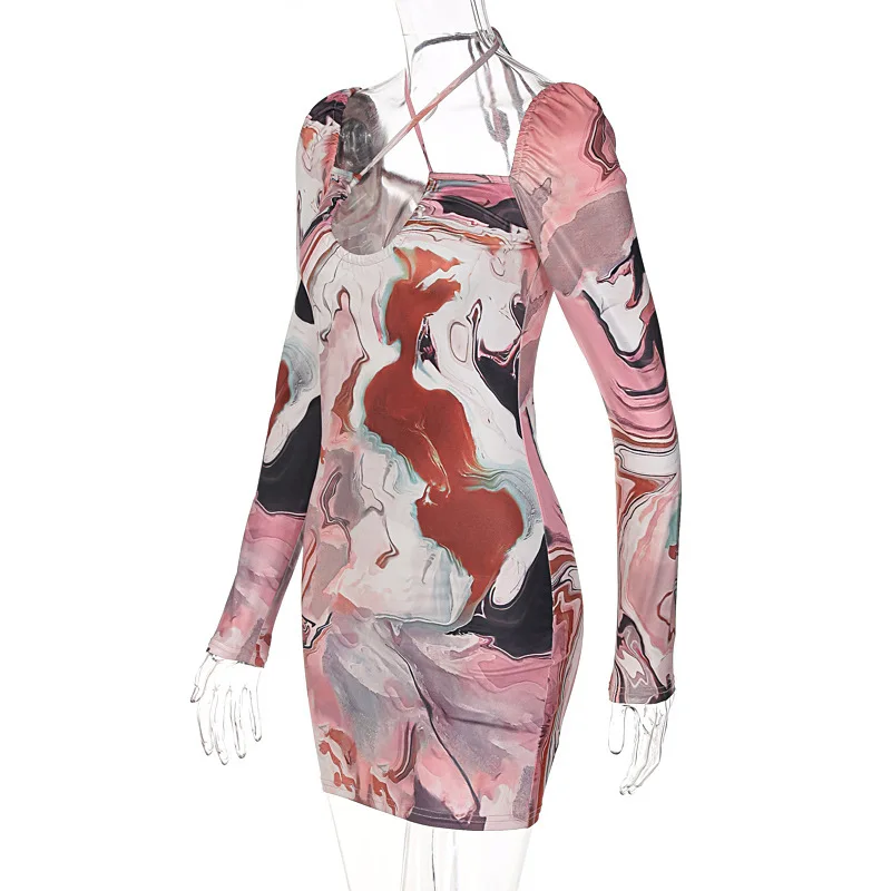 Женское летнее платье venvenli с длинным рукавом и квадратным вырезом сексуальное