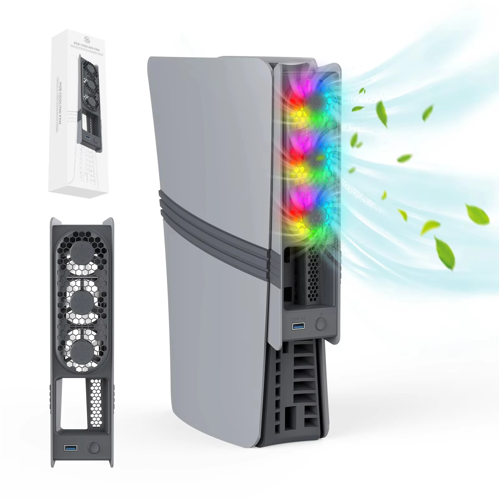 Фото Вентилятор охлаждения STORM WYRM JYS-P5228 для PS5 Pro/Slim с 3 регулируемыми скоростями, RGB-подсветкой, низким уровнем шума, простой установкой №3
