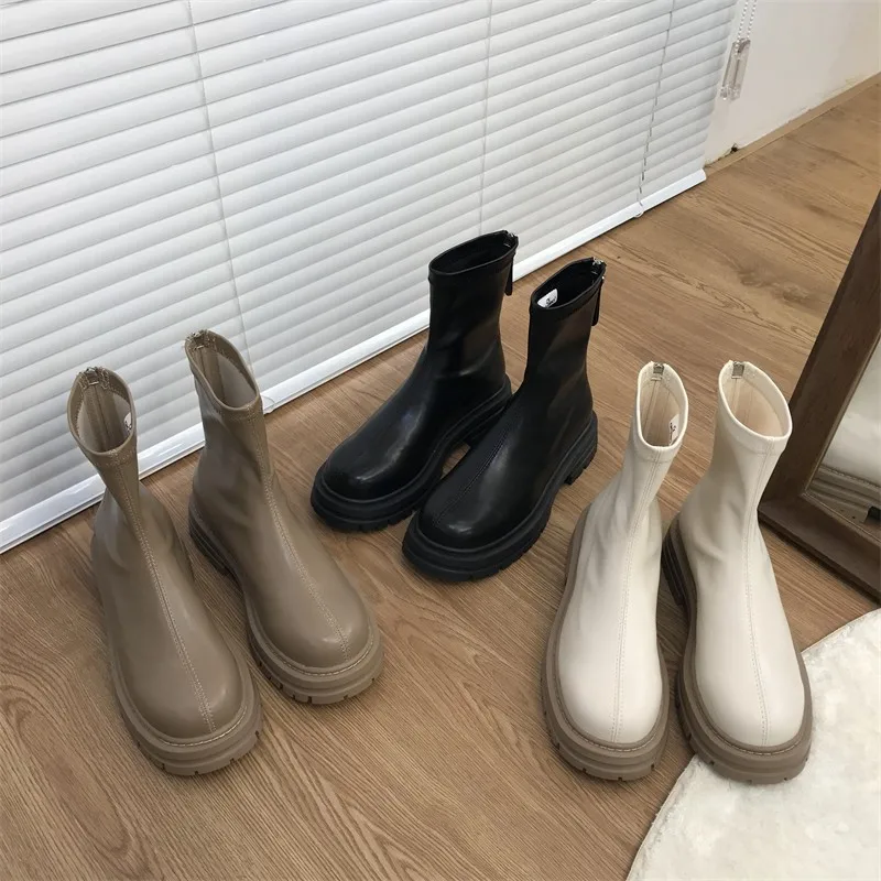 

Женские сапоги на плоской подошве, женские сапоги-Челси на платформе, с круглым носком, на молнии, с низким берцем, осень 2022