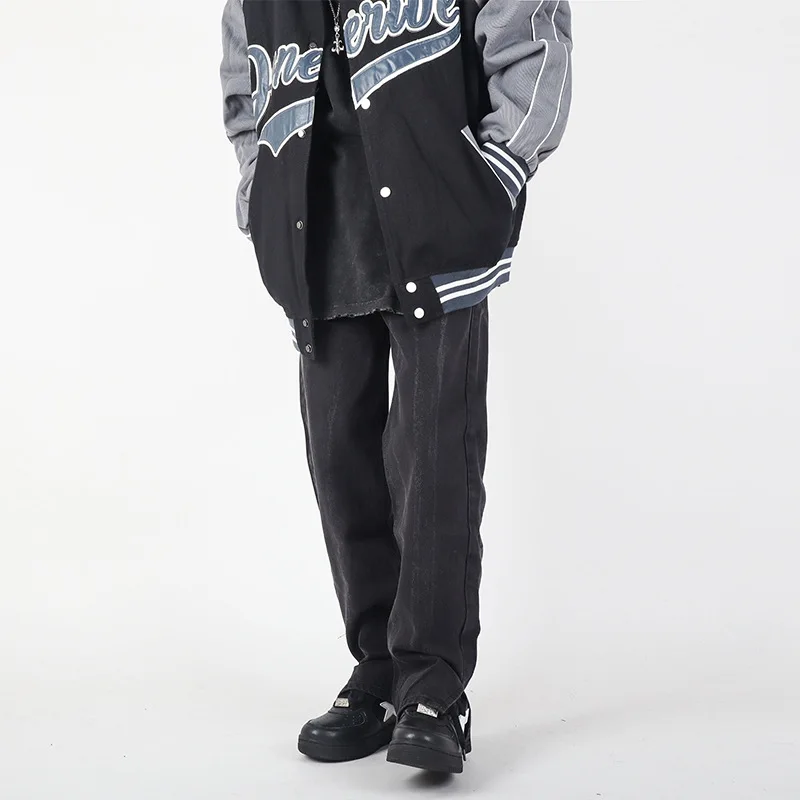 Men's Black Jeans Straight Slim Jeans Trendy Split Korean Style Y2K Pants Ins Hot Sale Men Designer Jeans for Men Hip Hop Jeans