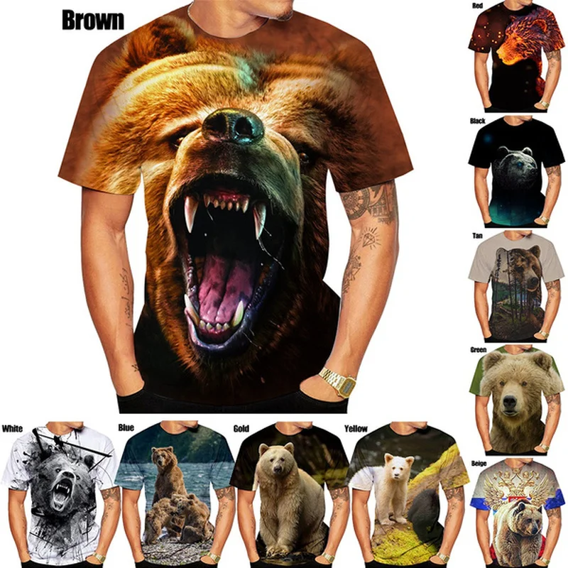 

New Fashion Animal Bears 3D T-shirt Individuality Casual Arrival Summer Round Neck Mens Tops Funny T-shirt Printed Unique Tide