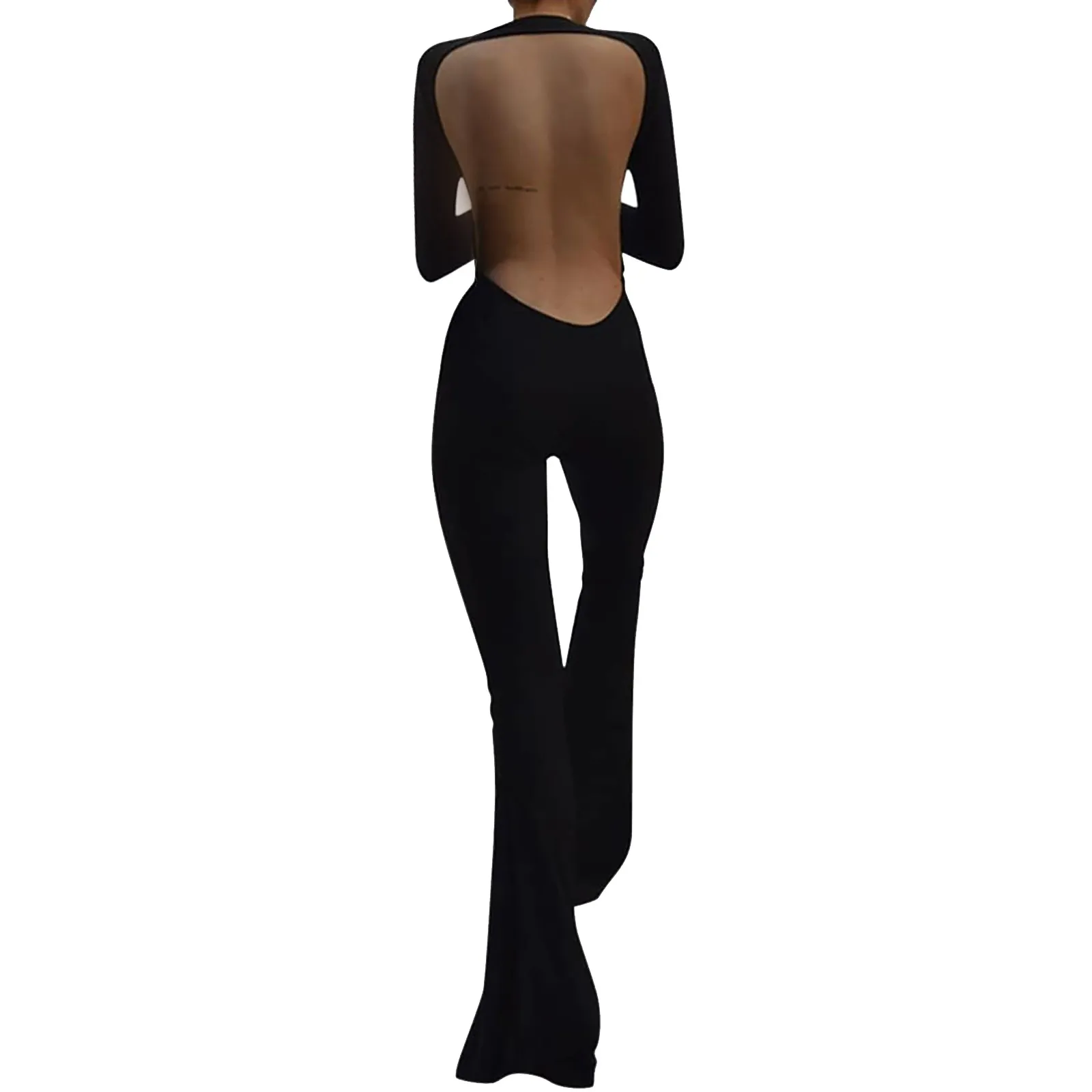 

Women's Long Sleeved Backless Slim Straight Wide Leg Casual Jumpsuit Pantsuit Womens Jumpsuit Elegant