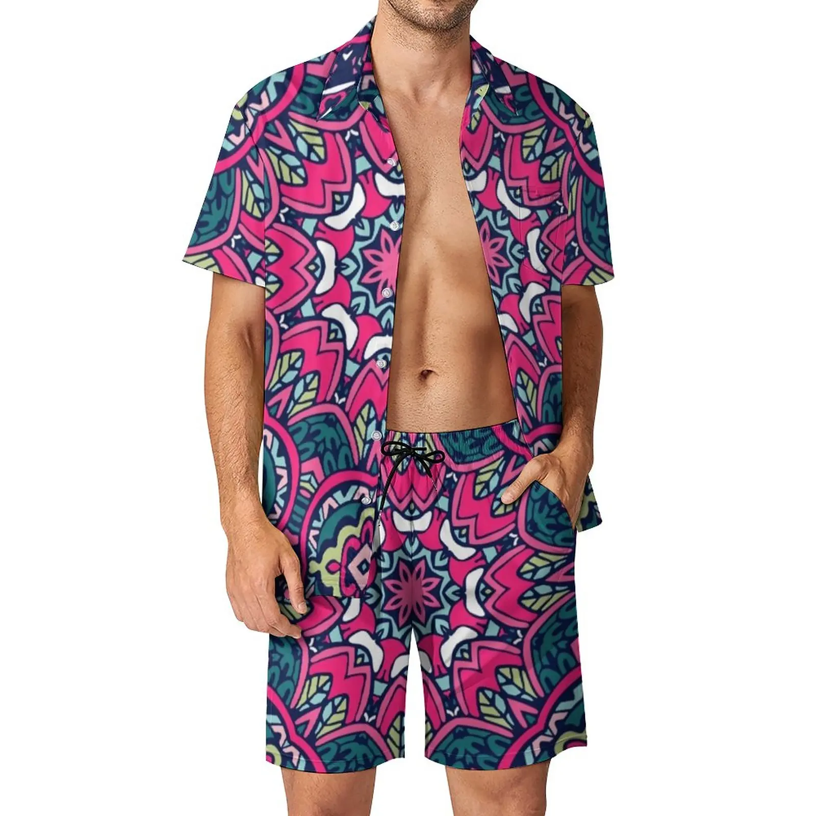 

Color Bohemia Print Men Sets Mandala Flower Casual Shorts Beachwear Shirt Set Hawaii Graphic Suit Short Sleeve Oversize Clothes