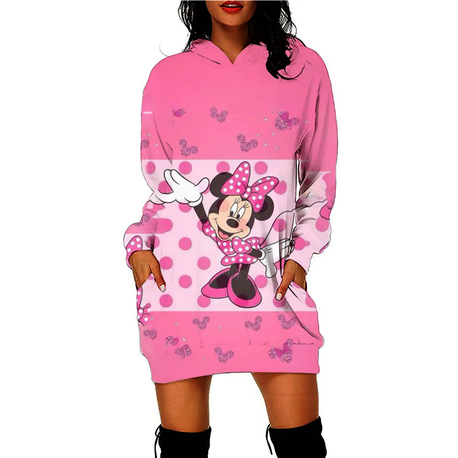 

Women's Disney Mickey/Minnie Mouse Hoodie Dress Cartoon Boho Elegant Dress Women's Dress 2022 Fall Printed Hoodie Top 2022