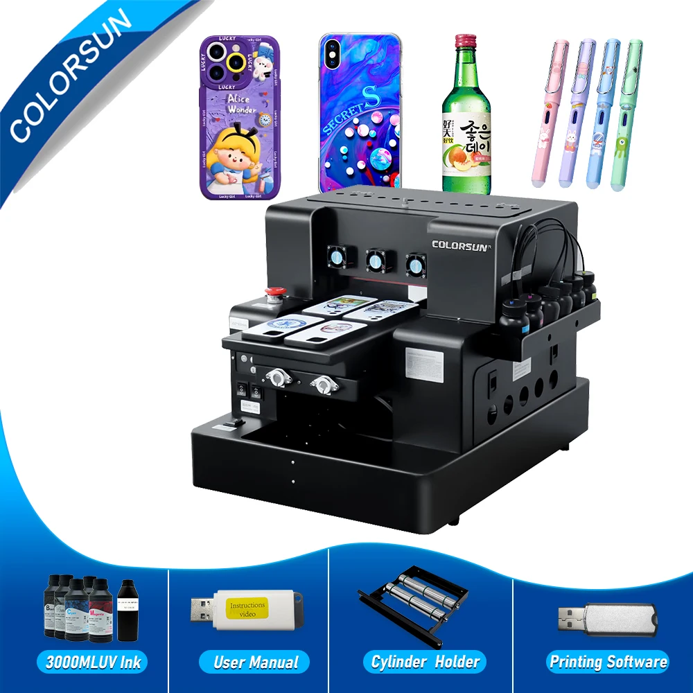

Colorsun A4 UV Flatbed Printer L805 Multifunction A4 UV Printer For Printing Phone Case Bottle Wood Glass UV Printing Machine