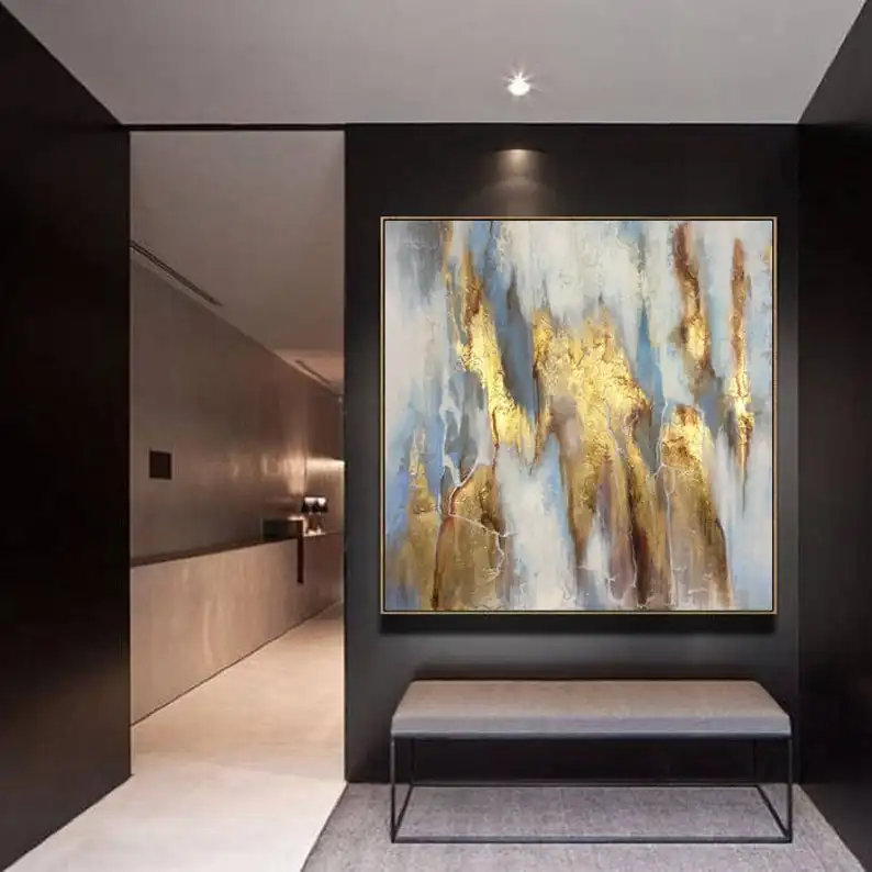 

Оригинальная абстрактная картина, большая картина, золотые листья, Картина на холсте, Настенная картина для гостиной