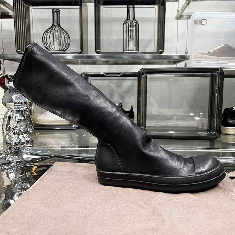 

Мужские Кожаные эластичные короткие сапоги до середины икры, выше колена