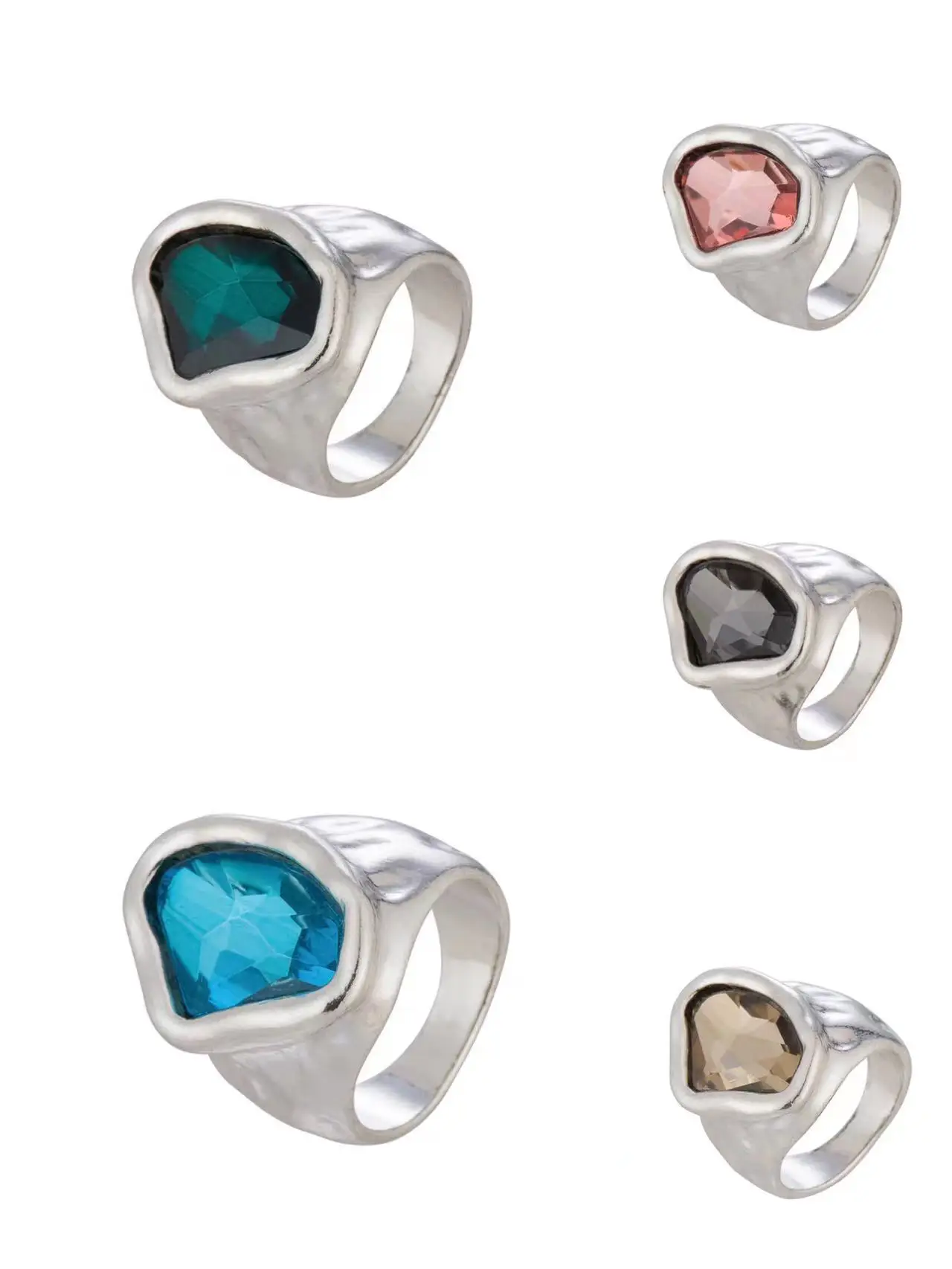 

Handmade irregular Brand Vintage Punk Rock Style Antique Silver Plated Couple Men's Women Finger Rings With Crystal Accessories