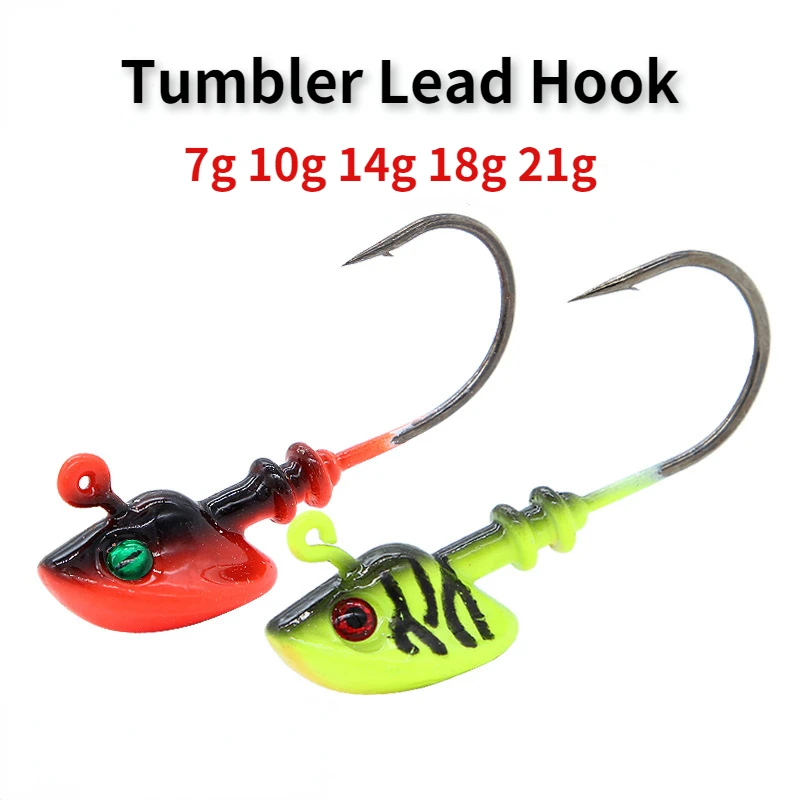

2PCS Tumbler Fish Head Lead Hook 7g 10g 14g 18g 21g Crank Fishing Hooks Hard Bait For Soft Lure Worm High Carbon Steel Tackle