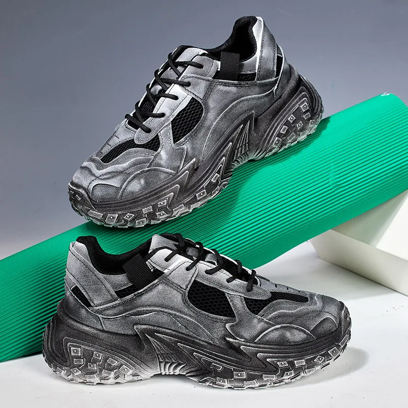 Мужские кроссовки на толстой подошве темно-синие повседневные для бега весну и