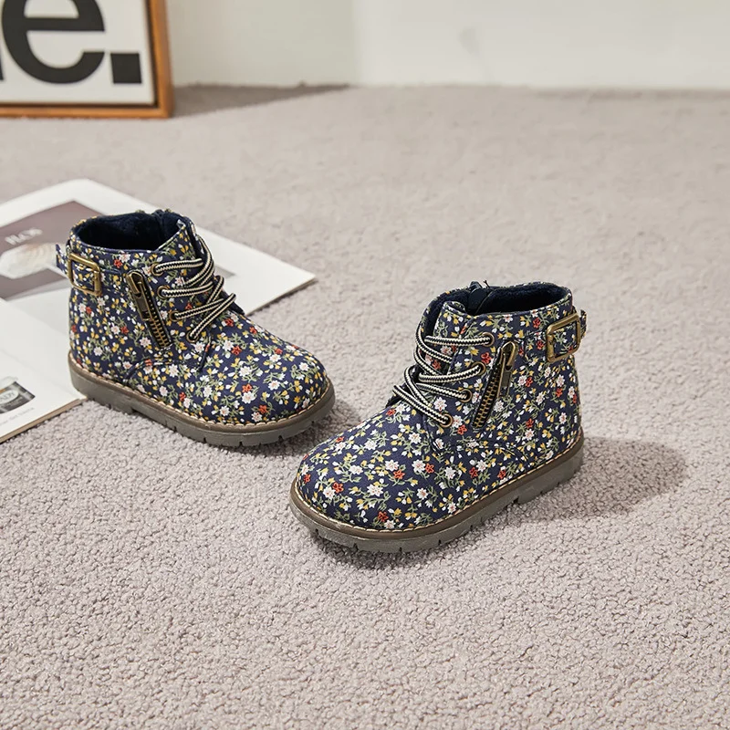 

Girls Martin Boots Spring Autumn Boots for Girls Retro Floral Printed Canvas Boots Anti-Slippery Kids Ankle Bootie Children Shoe