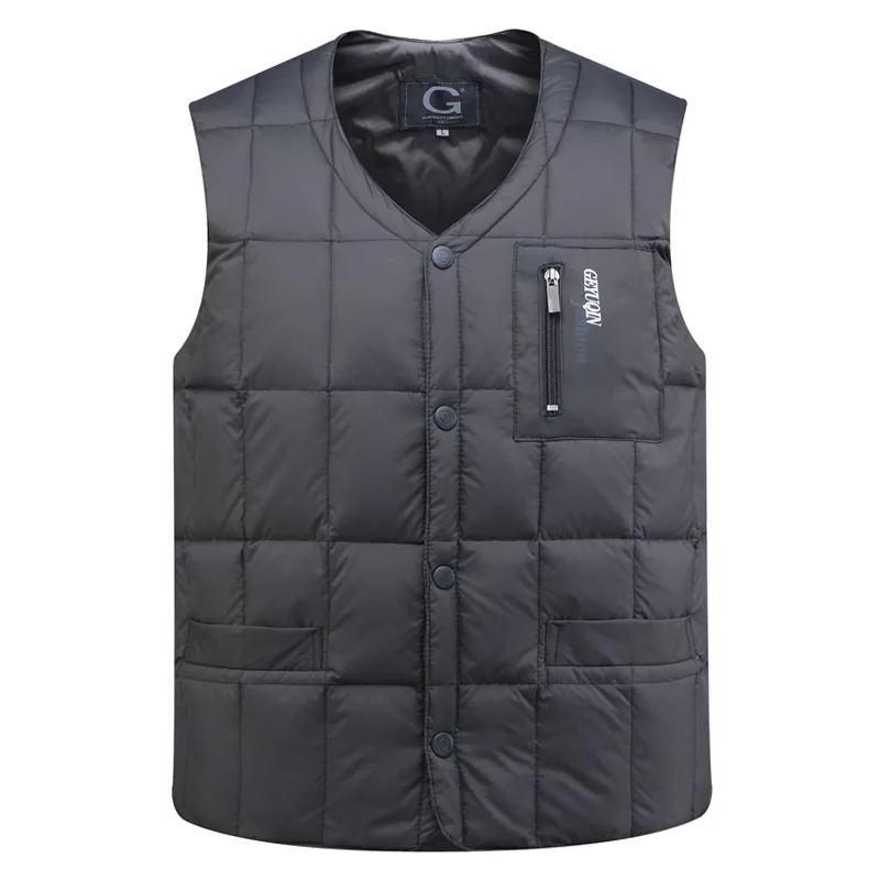 

Fashion Autumn Winter Warm Sleeveless V-neck Button Down Lightweight Waistcoat Casual Male Vest White Duck Down Jacket Vest