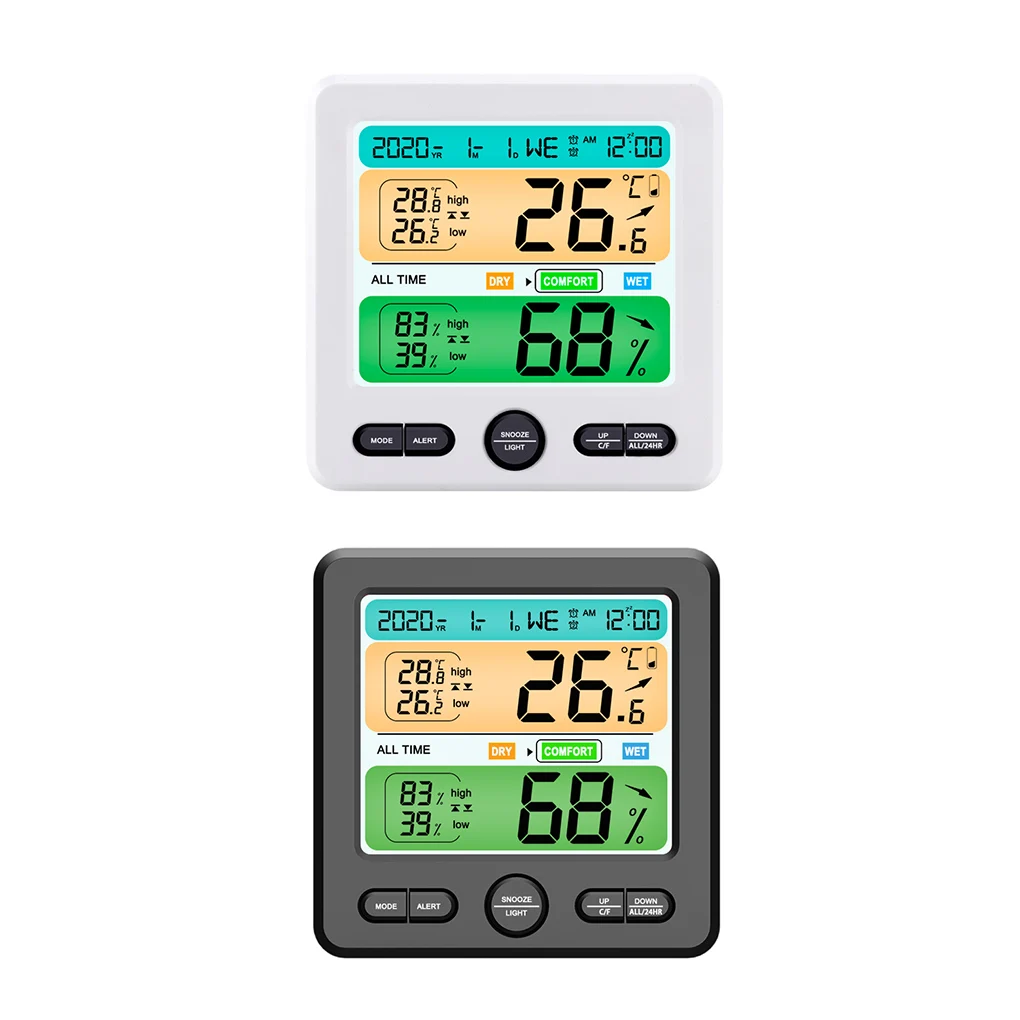 

Home Thermometer Hygrometer Alarm Clock Digital Temperature Humidity Clock HD Screen Display with Dual Units Dual Alarms