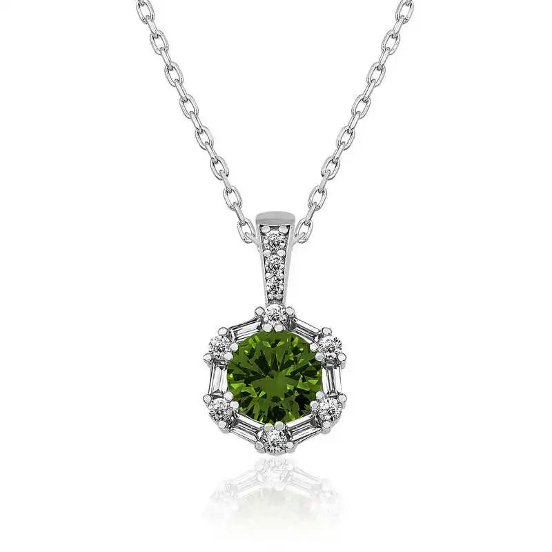 

Tevuli 925 Sterling Silver Walnut Green Baget Cubic Zirconia Women Necklace