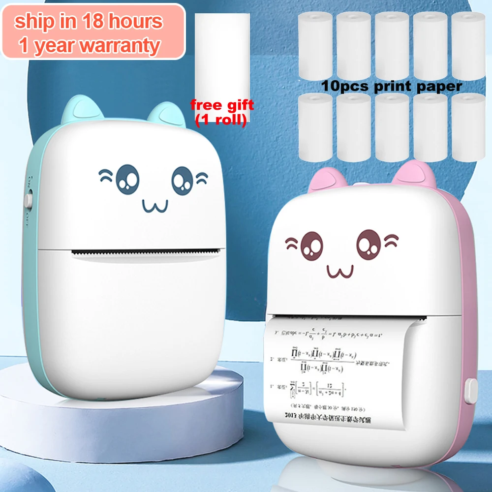 

Portable Thermal Printer Mini Cat Print Paper Photo Pocket Thermal Printer 57mm Printing Wireless BT 200dpi Android IOS Printers