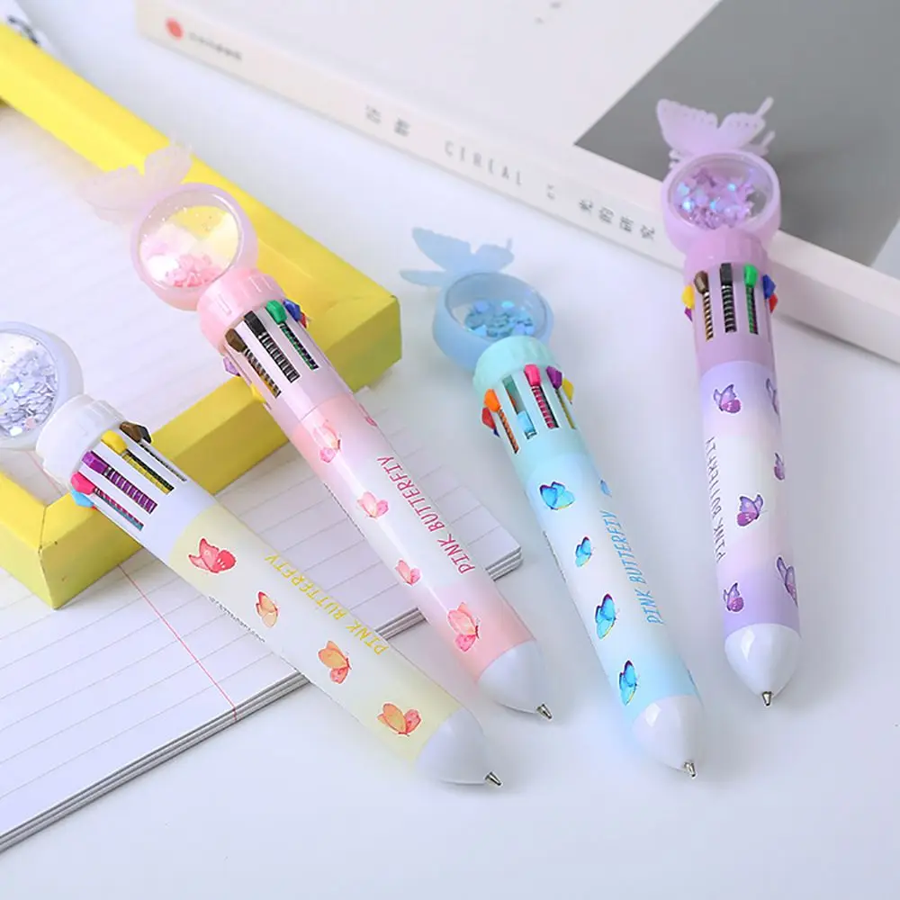 

10 Colors Sequins Butterfly Ballpoint Pens Cartoon Butterfly Pattern Rollerball Pens Stationery Office School Supplies Gift