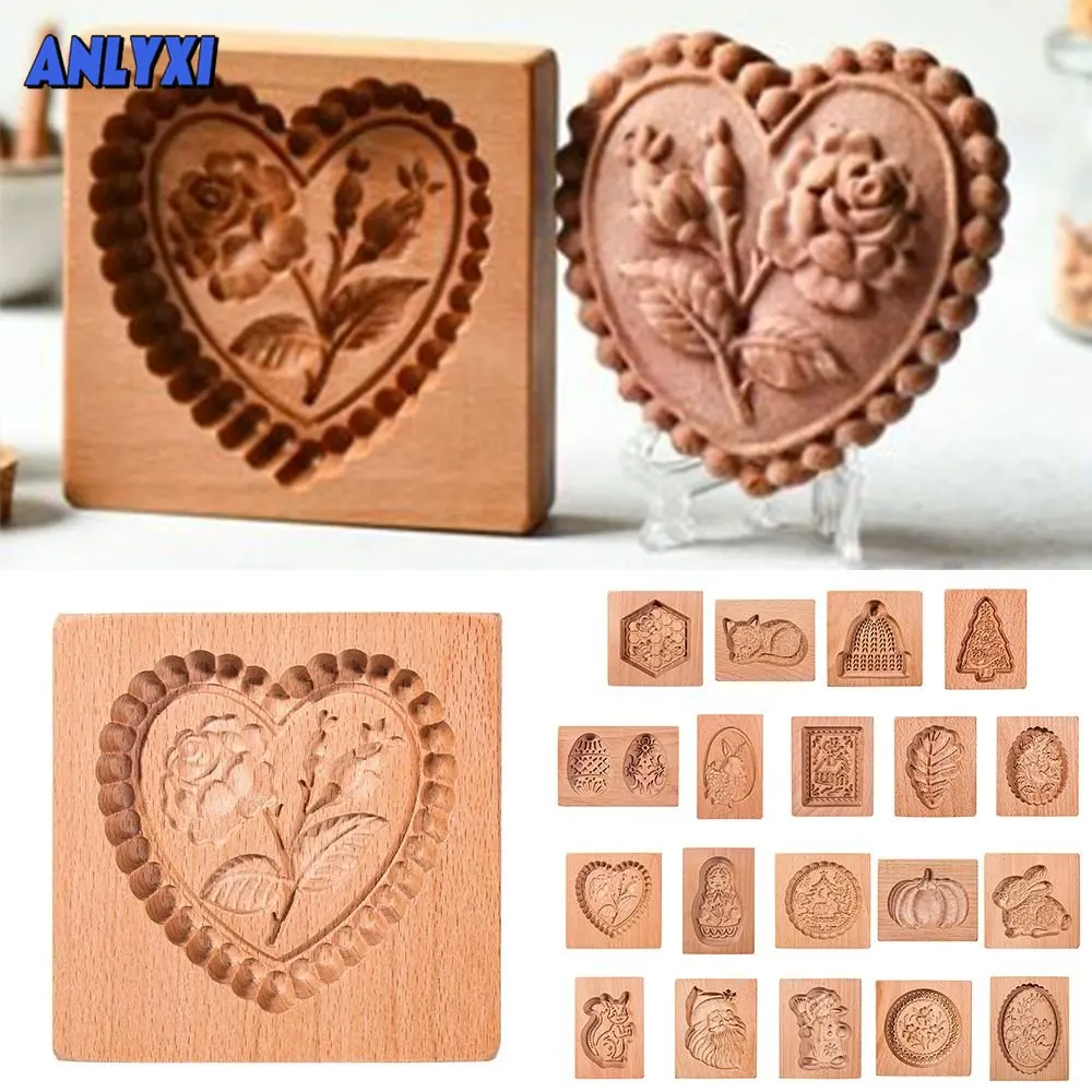 

Фотодеревянная форма для печенья, деревянные формы для печенья из имбиря, пресс, 3D форма для выпечки, резак для цветов розы