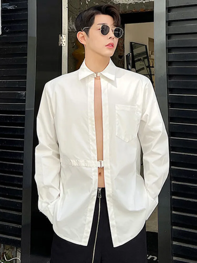 SYUHGFA 2022 Spring Turn Down Collar Long Sleeve Shirt For Men Adjustable Metal Button Loose Casual Tops Clothing |