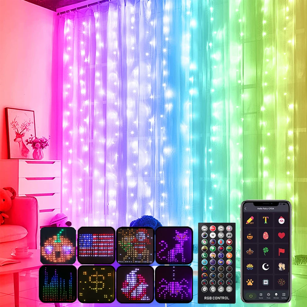 DIY Christmas Decoration LED Garland Curtain Lights 6.6*6.6ft Led Window String Fairy Light for New Year Holiday Home Decor 2023