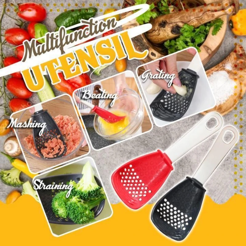 

Heat-resistant Hanging Hole Innovative Potato Garlic Press Colander Spoon for Kitchen Multifunctional Kitchen Cooking Spoon