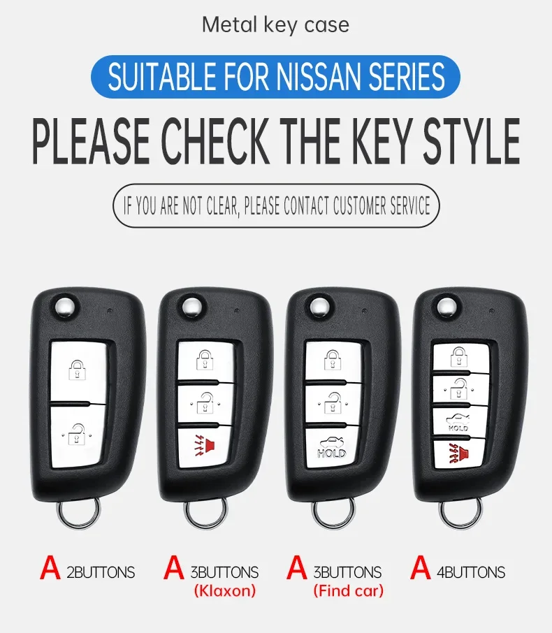 Фото Чехол для автомобильного ключа из цинкового сплава и кожи для Nissan NV200, Sentra, Versa, X-Trail, Qashqai J11, Juke, Murano, Micra, Tiida, Maxima №2