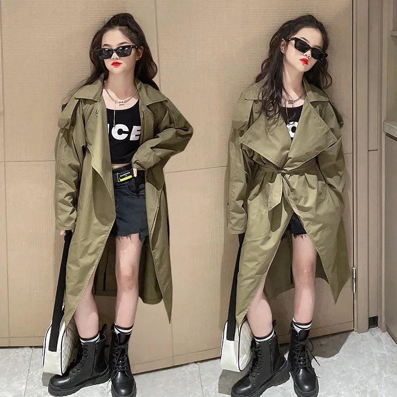 

Элегантный женский тренчкот, новое осеннее двубортное длинное пальто оверсайз, женская уличная одежда, детская верхняя одежда, подиумная ветровка