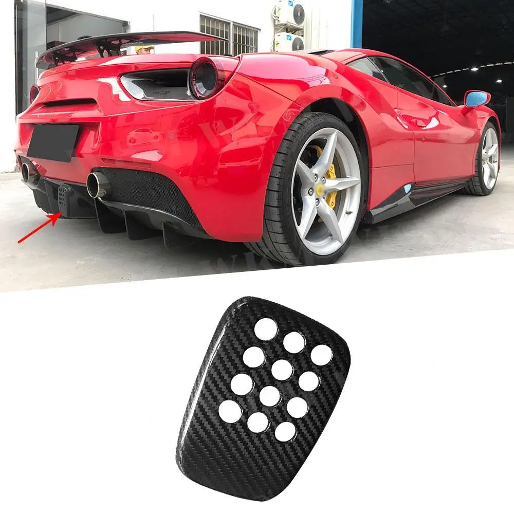 

1Pcs Dry Carbon Fiber Car Rear Bumper Diffuser Decoration Cover With Camera Hole Case for Ferrari 488 N Style 2015-2018