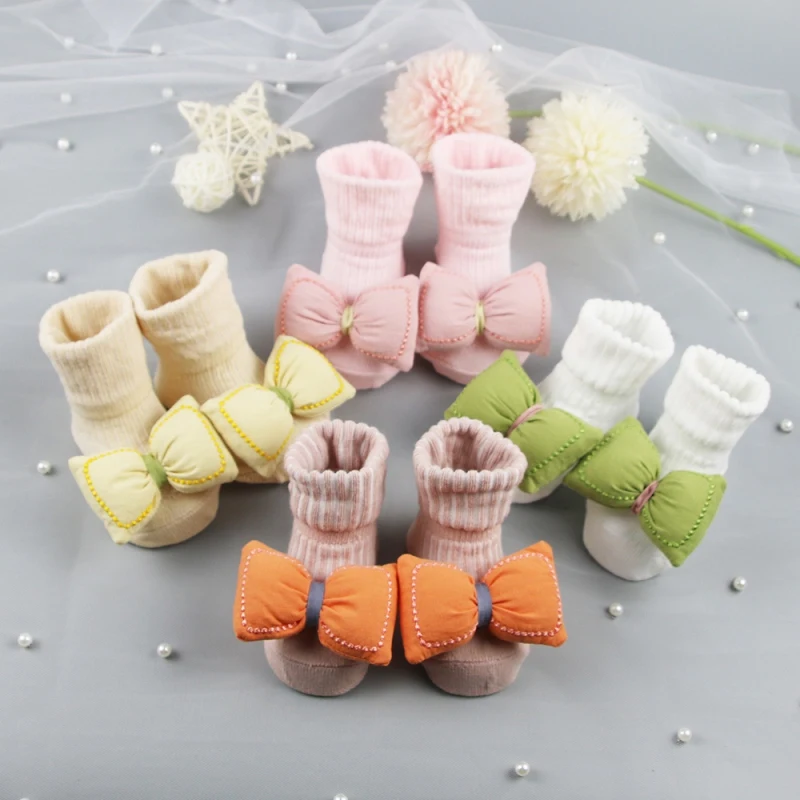 

Newborn Bowknot Baby Floor Socks Keep warm Cotton Tube Knitted Socks Non-slip Warm Baby Girl Bowknot Socks 0-12 Months