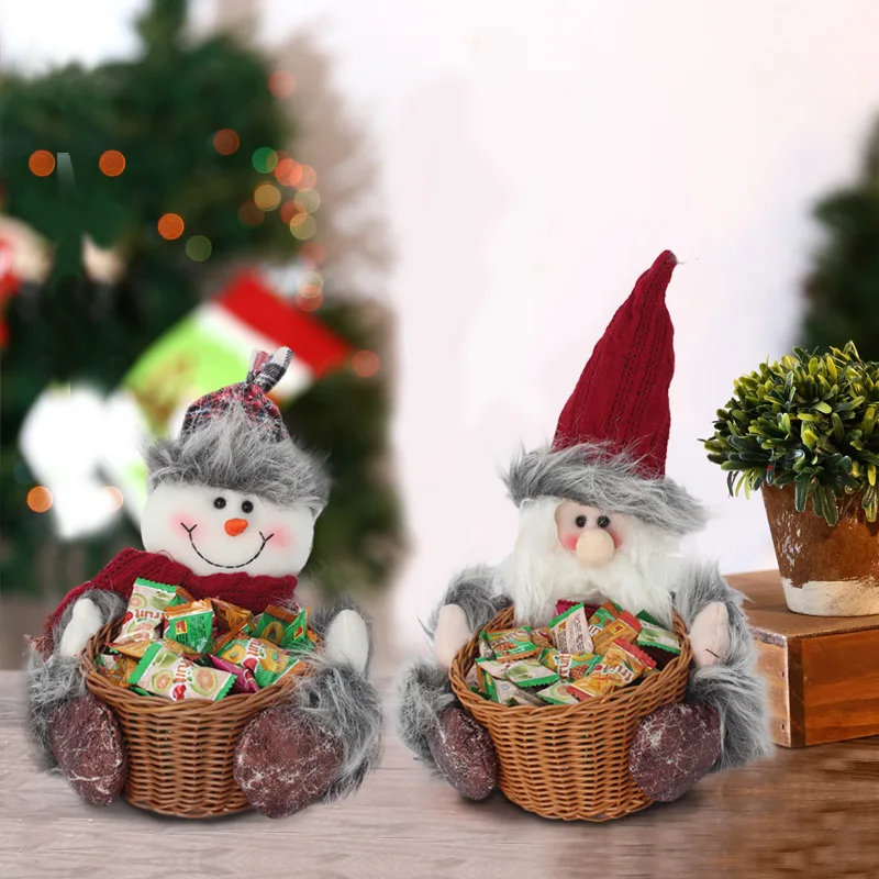 2022 New Product Promotion 20cmx23cm Santa and Snowman Candy Bamboo Basket Holiday Gifts for Children Home Window Decorations | Дом и сад