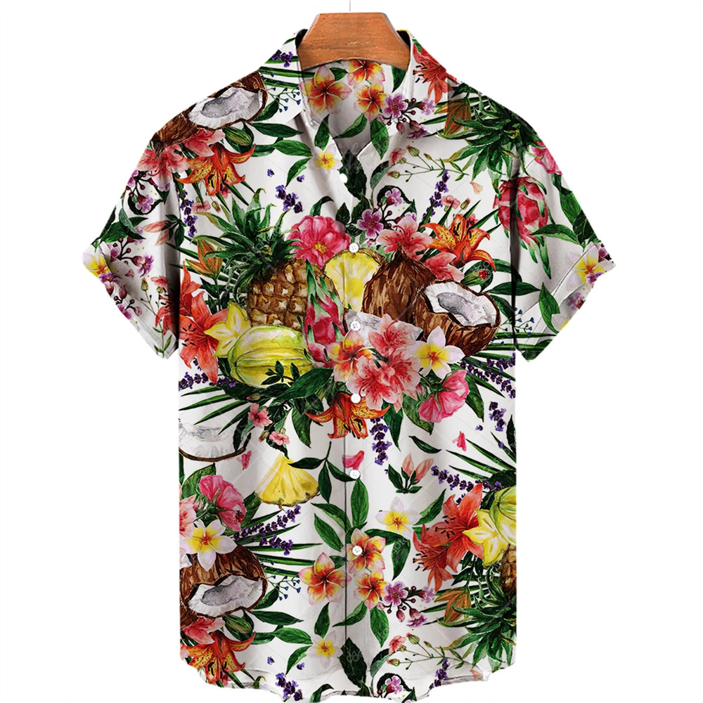 Men Summer Cools  Man Shirt Luxury Brand Beach Style Gentleman color Fruit Print Harajuku Short Sleeve Shirt Oversizeds