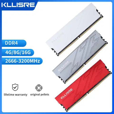 Оперативная память Kllisre DDR3 DDR4 4 ГБ 8 ГБ 16 ГБ, оперативная память 1333 1600 1866 2400 2666 3200, настольный Dimm с радиатором