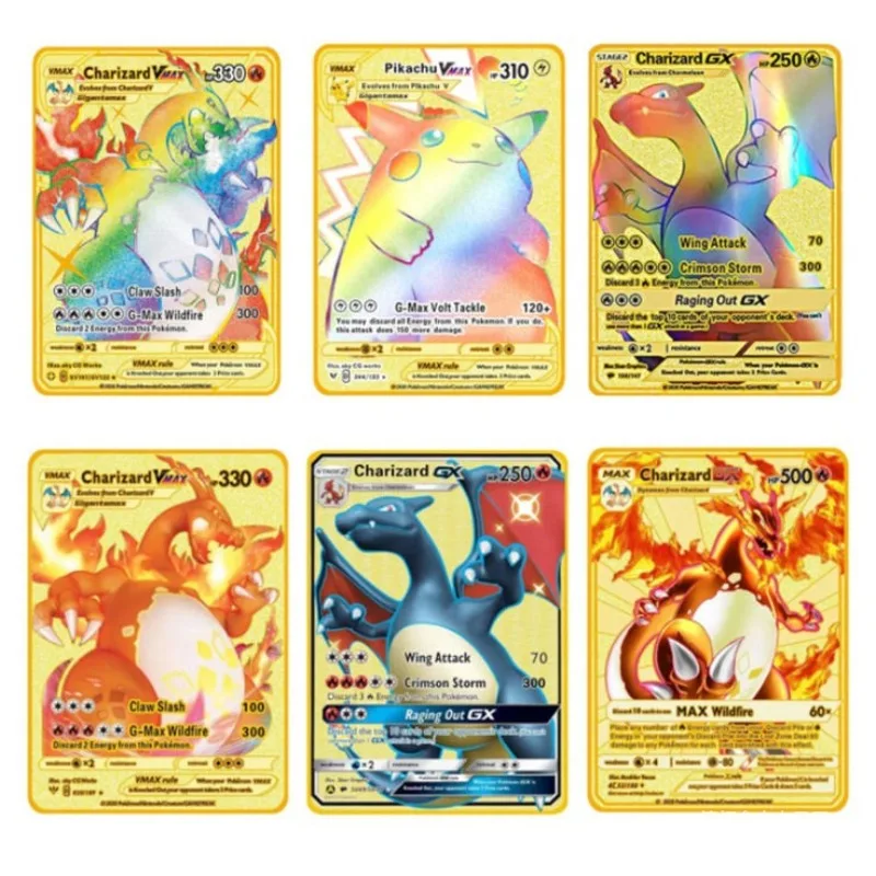 Фото Коллекционные металлические карты Pokemon: Чаризард, Пикачу, Мьюту, Чаризард Vmax, GX, DX — коллекционные TCG-карты для демонстрации №4