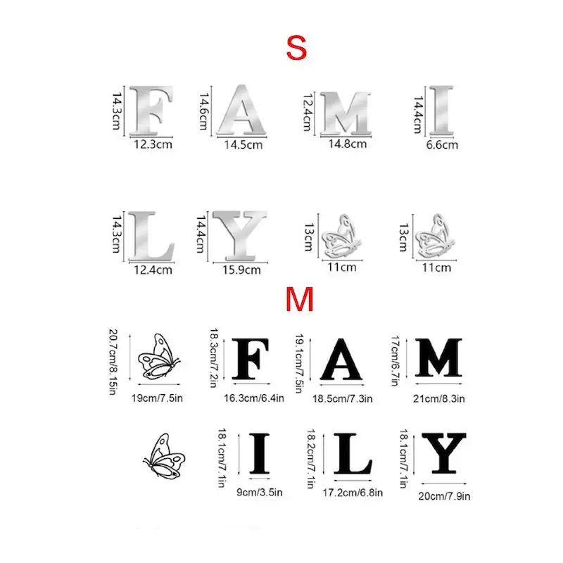3D зеркальные наклейки на стену семейный алфавит бабочка самоклеящиеся акриловые