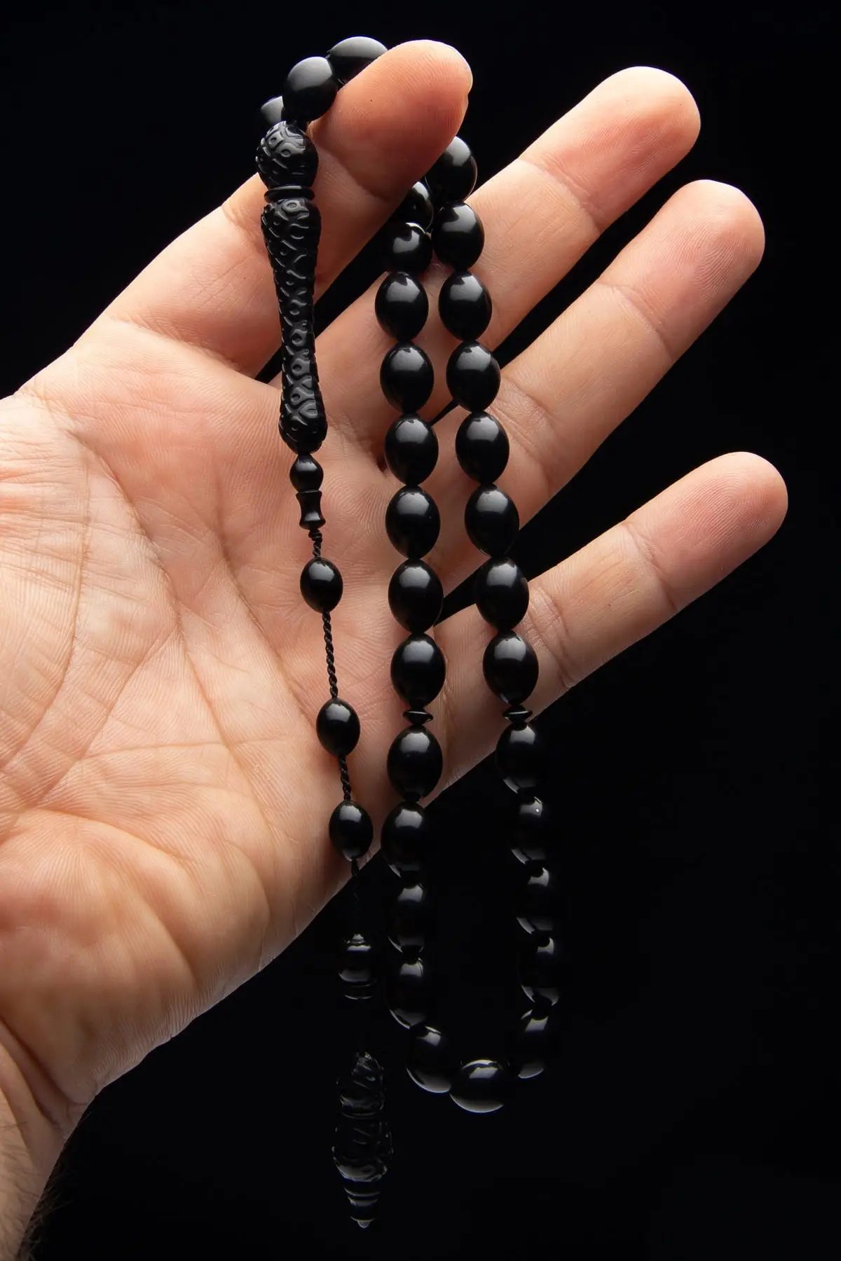 

System tassels 8x12mm powder amber prayer beads, black color acrylic powder amber prayer beads