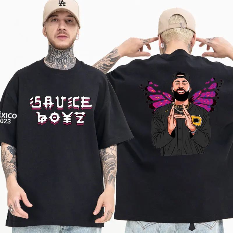 

Rapper Eladio Carrion T-shirt Sauce Boyz Monarca Print T-shirts Men's Women's Oversized Harajuku Short Sleeve Tee Shirt Unisex