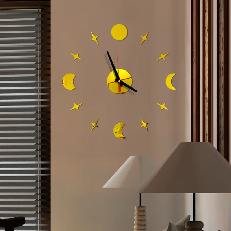 

Wall Clock European Moon Cycle Modern Design Geometry Sticker Living Room Decoration Meetting Art Mirror Unique Home Decor