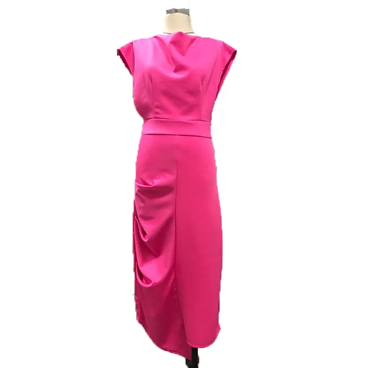 

2023 European and American Women's New Summer Solid Sleeveless Dress Slim Wrap Hip Dress Irregular Dress