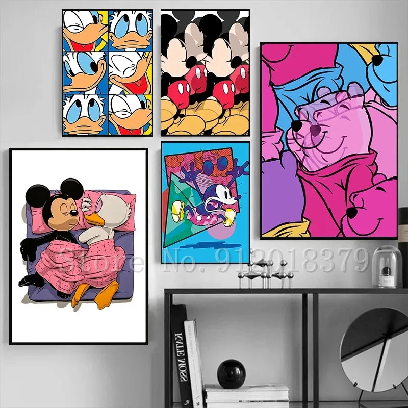 

Disney Wall Art Canvas Painting Mickey Mouse Donald The Pooh Bear Cartoon Posters Colorful Prints Pictures for Room Home Decor