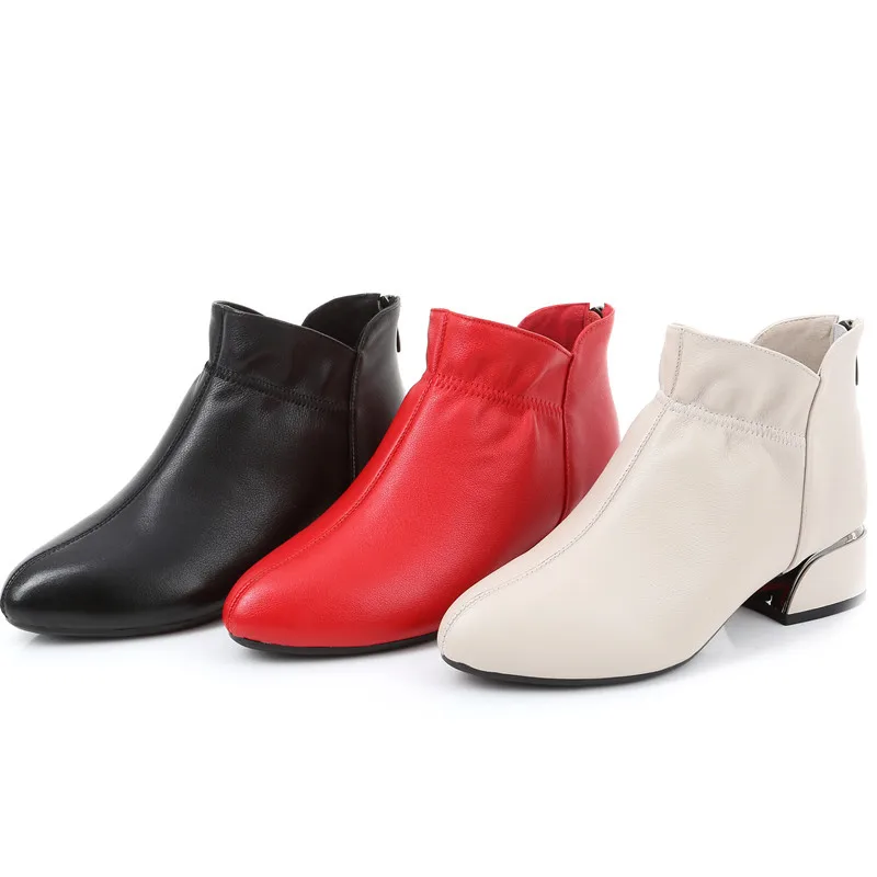 Модные ботильоны из натуральной кожи женские на толстом каблуке и молнии с