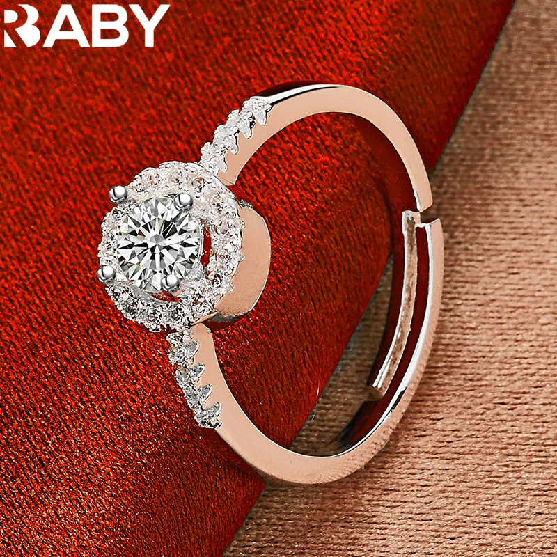 

925 Sterling Silver Opening Cz Round Big Zircon Rings For Women Bride Charm Jewelry Fashion Wedding Accessories Engagement Gift