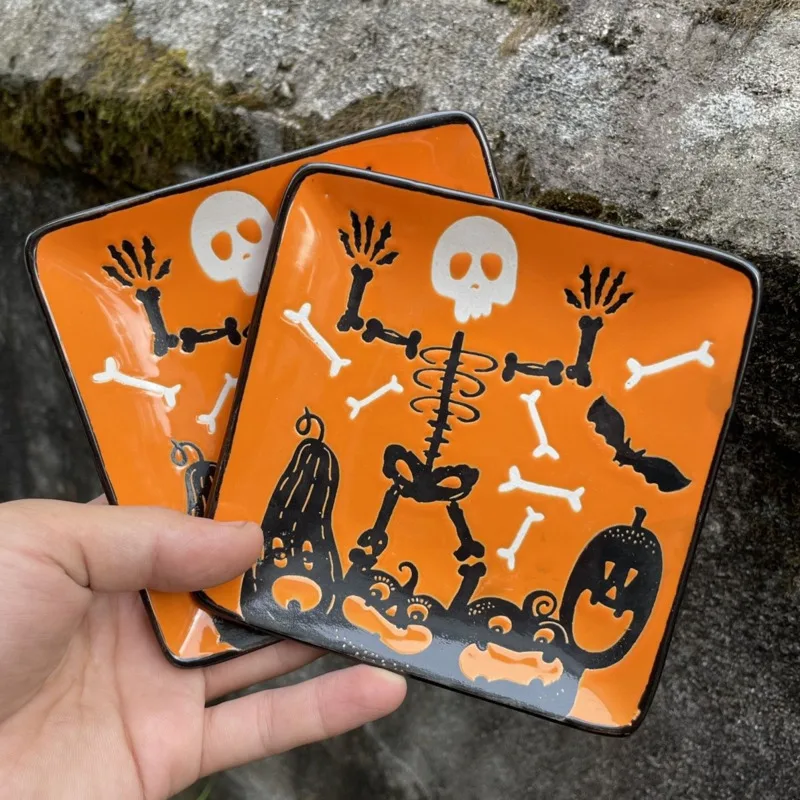 Ceramic Hand Painted Ghost Dishes Dipping Sauce Snack Food S