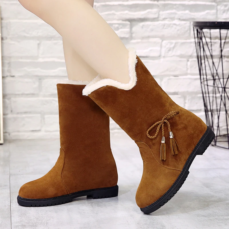 

Winter Women Boots 2023 New Fashion Women Warm Shoes Snow Boots Female Sweet Butterfly Knot Plush Slip-On Round Toe Three Colors
