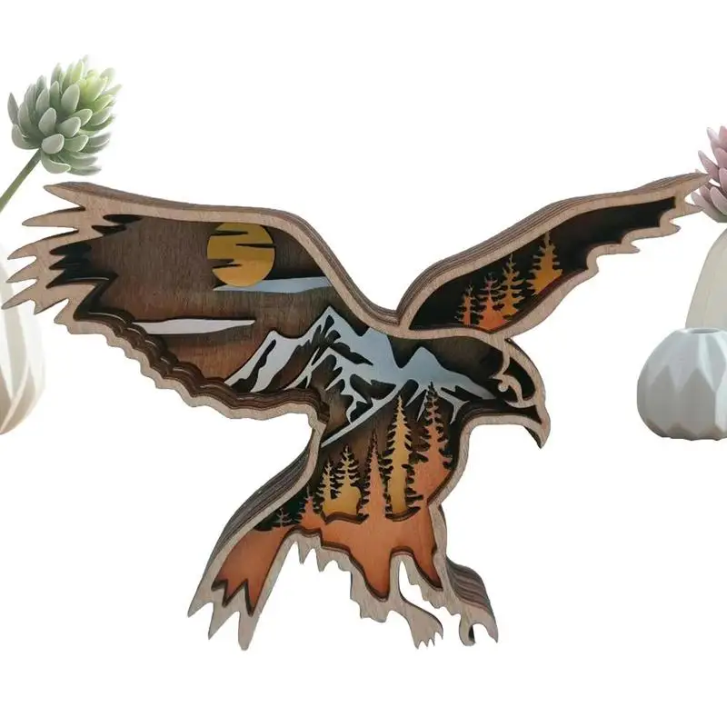

Carved Wood Wall Art Animal Hand Carved Multi-layer Animal Decoration Craft Wildlife Accent Wall Hanging Animal Statue Wall