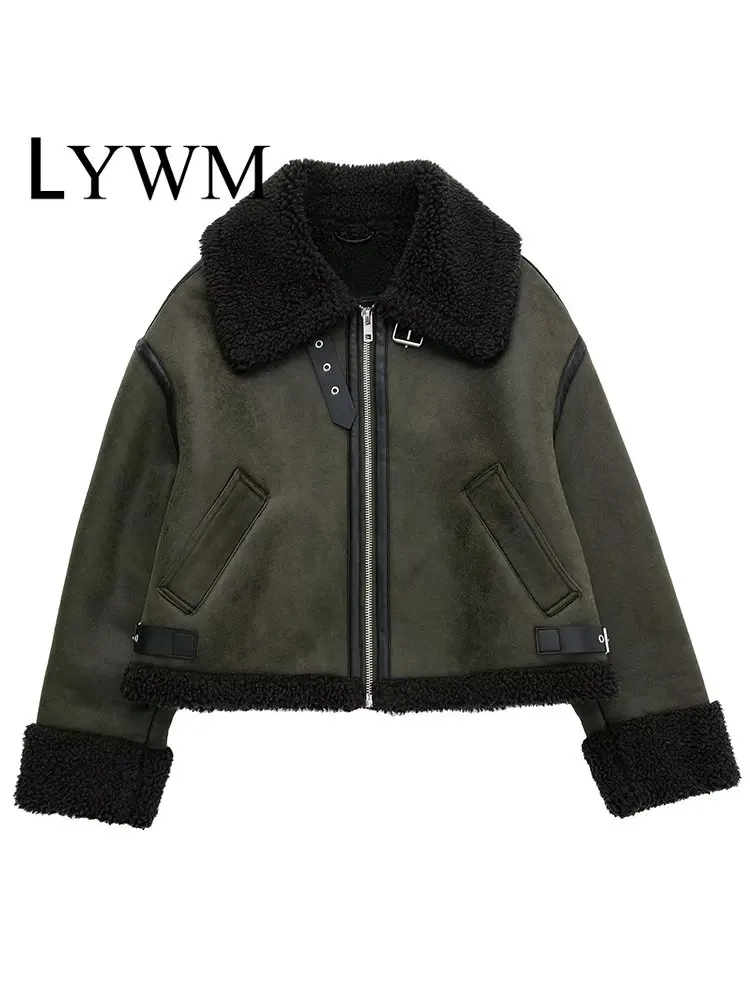 

Женская модная однотонная куртка LYWM на молнии спереди, винтажный наряд с воротником с лацканами и длинными рукавами, Женский шикарный наряд