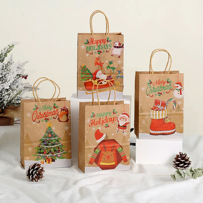 

33/27/21cm Large Christmas Paper Gift Bags Merry Christmas Tree Kraft Paper 2022 New Year Present Candy Clothes Packaging Bags